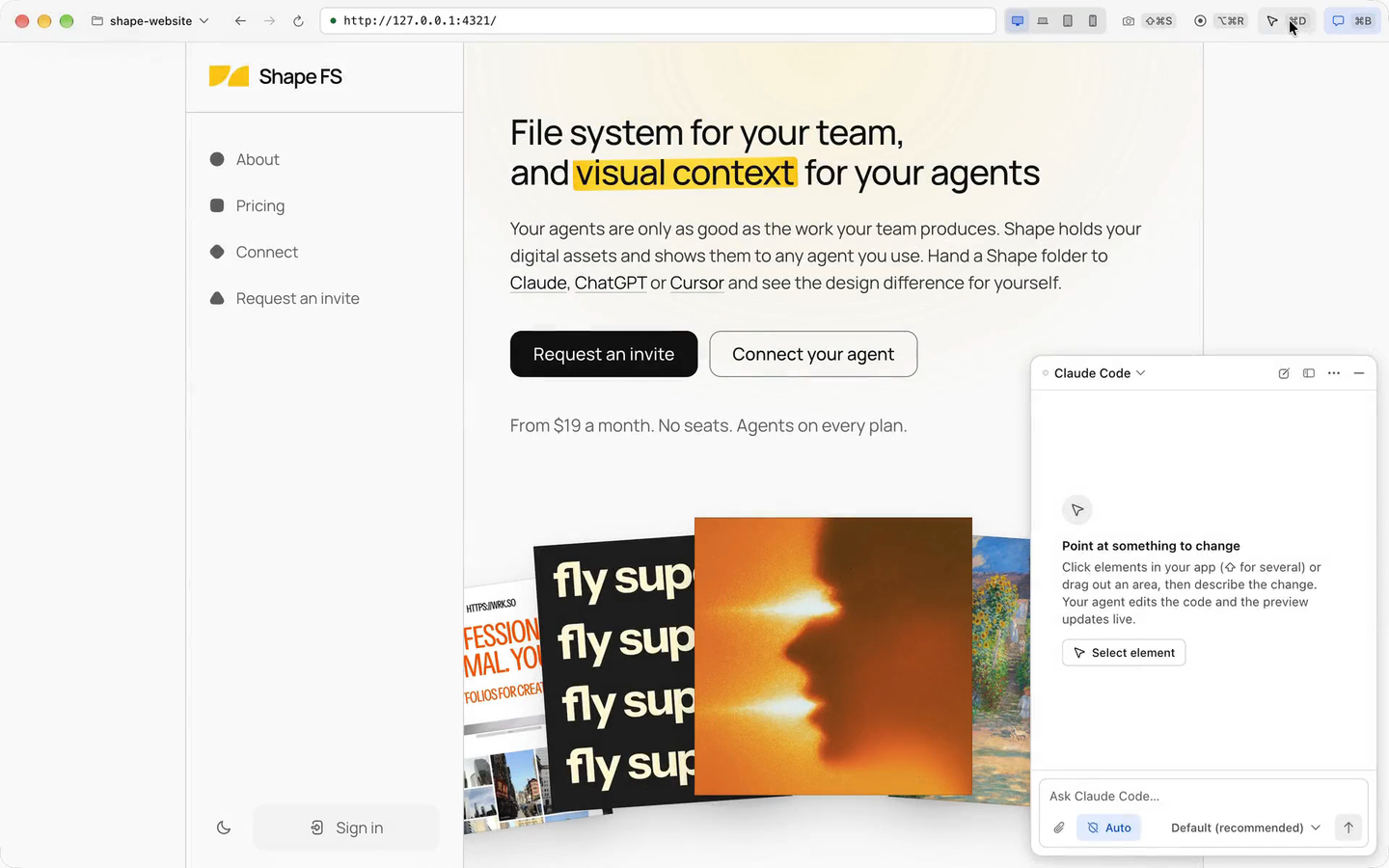 Gui shows a website and the chat. The user selected two words in the headline. Claude Code changed the yellow highlight to an underline. The chat shows the text before and after the change.
